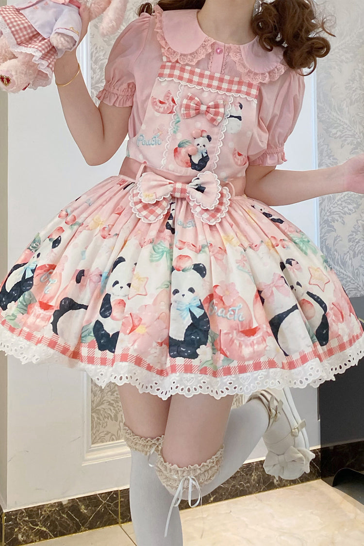 Panda Peach Printed Bow Sweet Lolita Strap Dress
