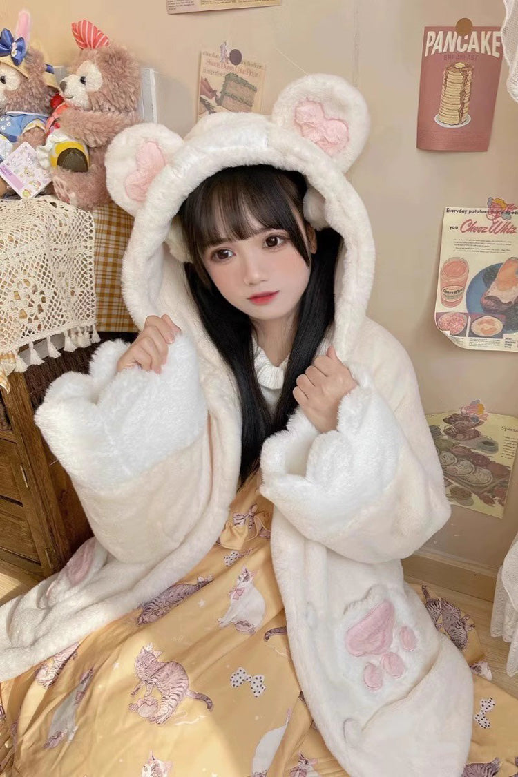 Plush Thickened Sleepy Bear Sweet Lolita Coat with Hood
