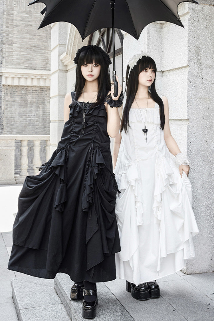 Ebony Strap Dress with Ruffles - Dream