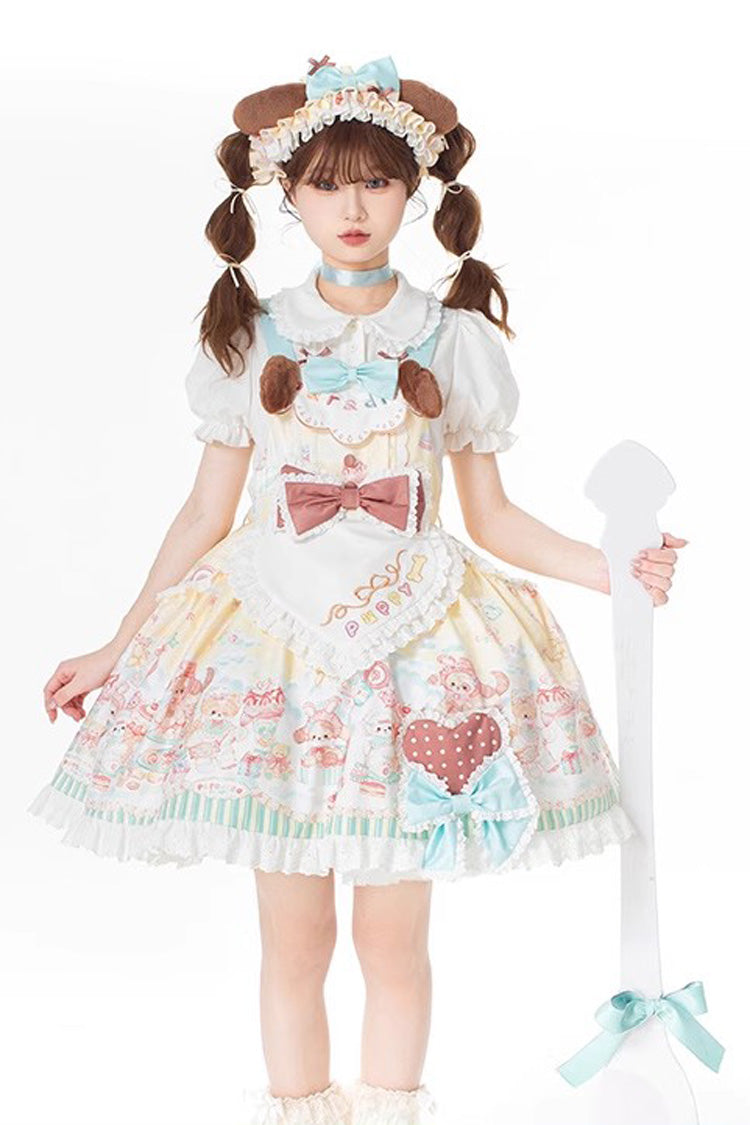 Multi Print Ruffle Bow Vintage Lolita Strap Dress