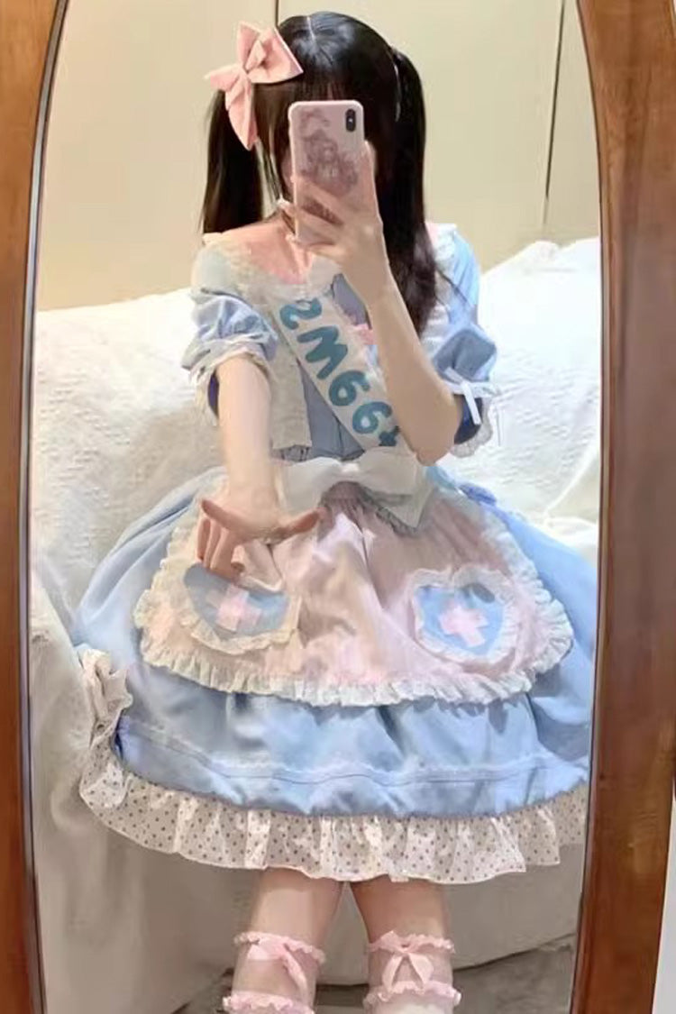 Azure Love-Redemption Print Sweet Dress with Bow Accents