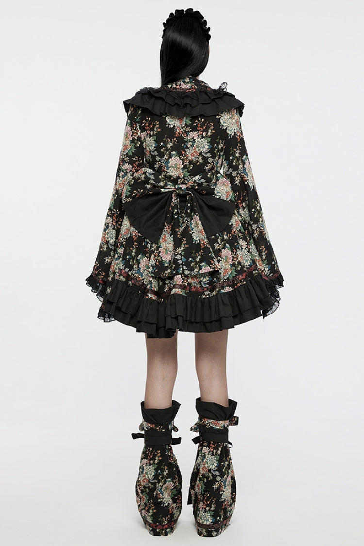Floral Printed Long-Sleeved Gothic Lolita Kimono Dress Set