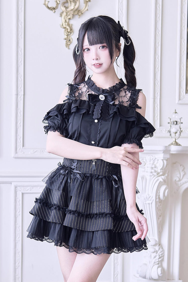 Hollow Bowknot Off-Shoulder Blouse - Jirai Kei Style