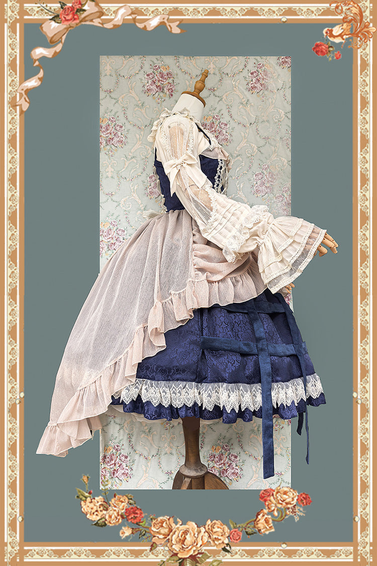 Sleeveless Printed Ruffled Bow Lace-Up Gothic Elegant Jsk Dress - Two Colors