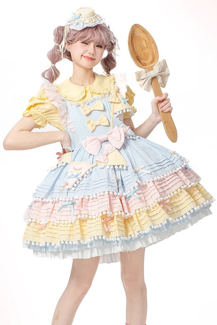 Blue Pink Yellow Sweetheart Macaron Ice Cream Multi-Layered Sweet Dress