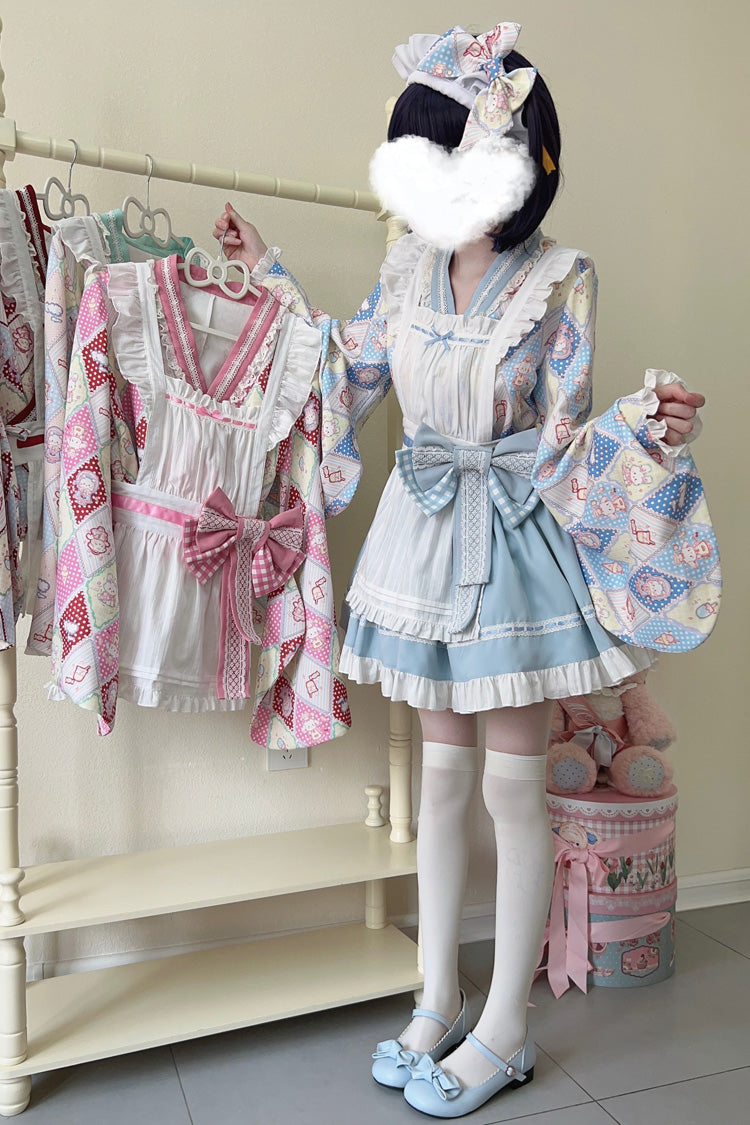Showa Sweet Pet Japanese Maid Lolita Dress with Ruffle Bowknot