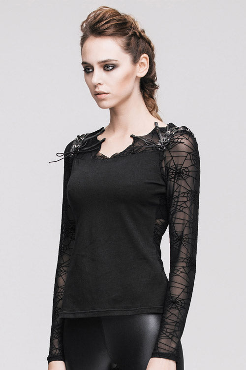 Spiderweb Back Mesh Top with Long Sleeves