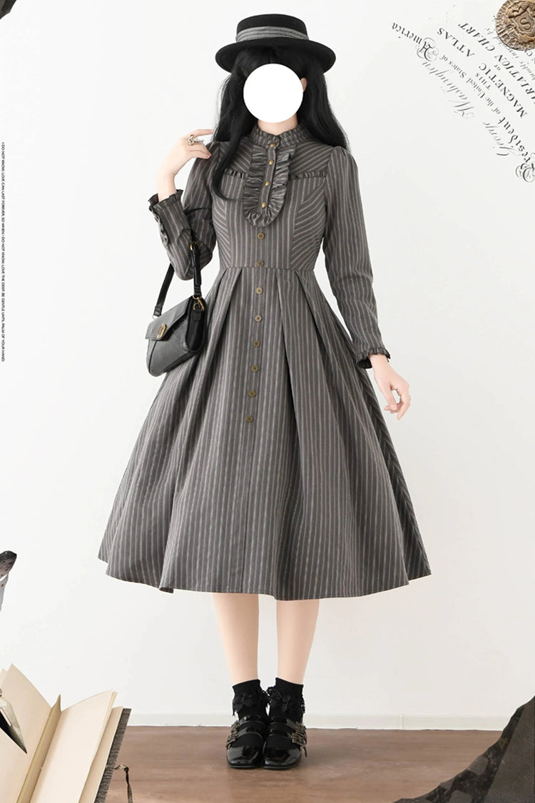 Striped Printed Ruffled Dress - Forest Castle