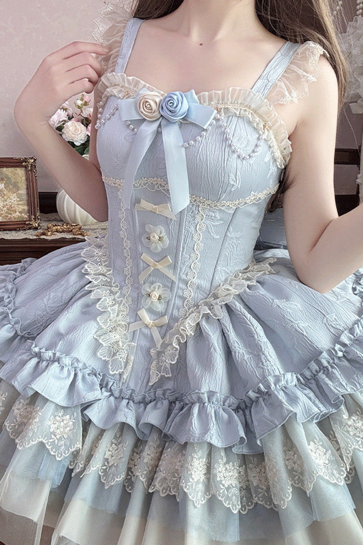 Blush Sleeveless Multi-Layer Ruffle Bow Lace-Up Sweet Princess JSK Dress