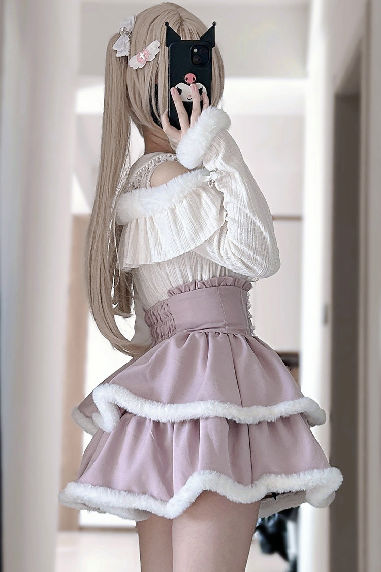 Pink Double-Layer Ruffle Lace Skirt in Jirai Kei Style
