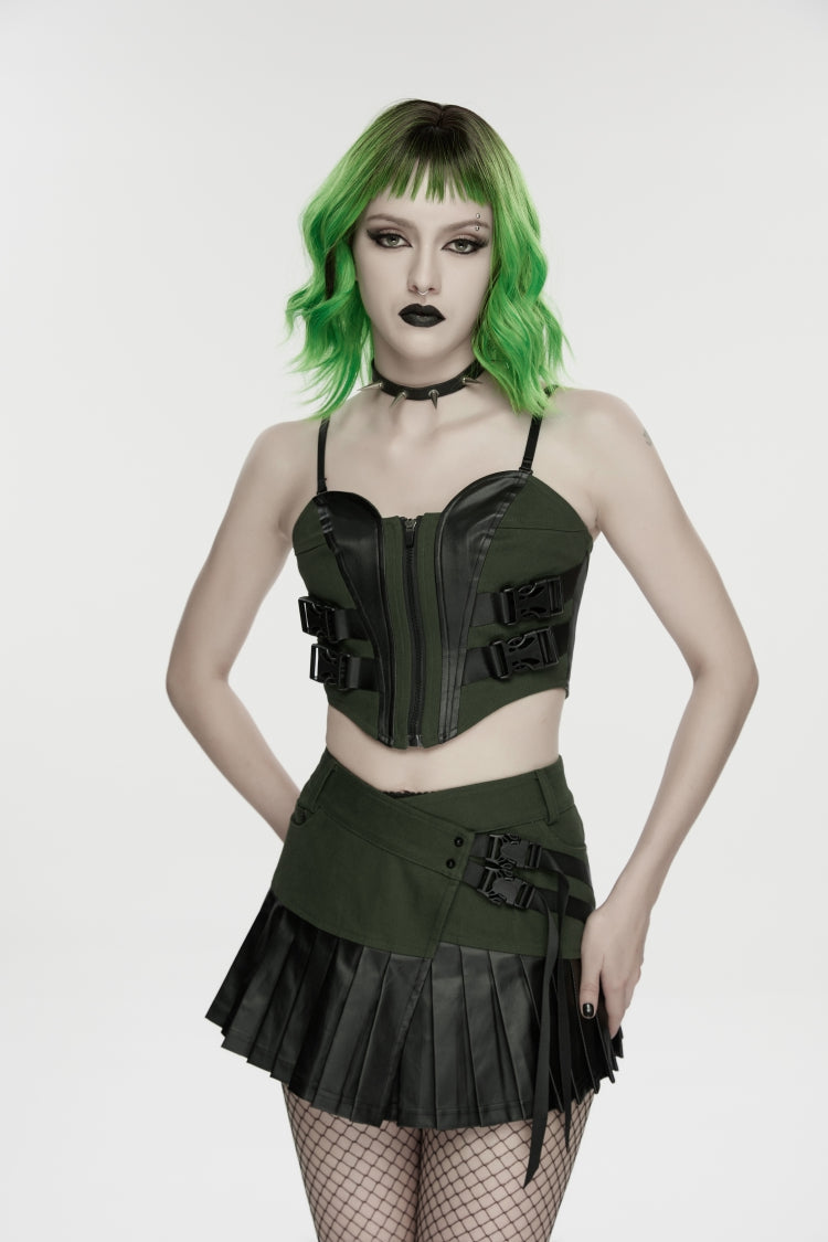 Spliced Lace Lace-Up Slim Color-Blocked Corset - Punk