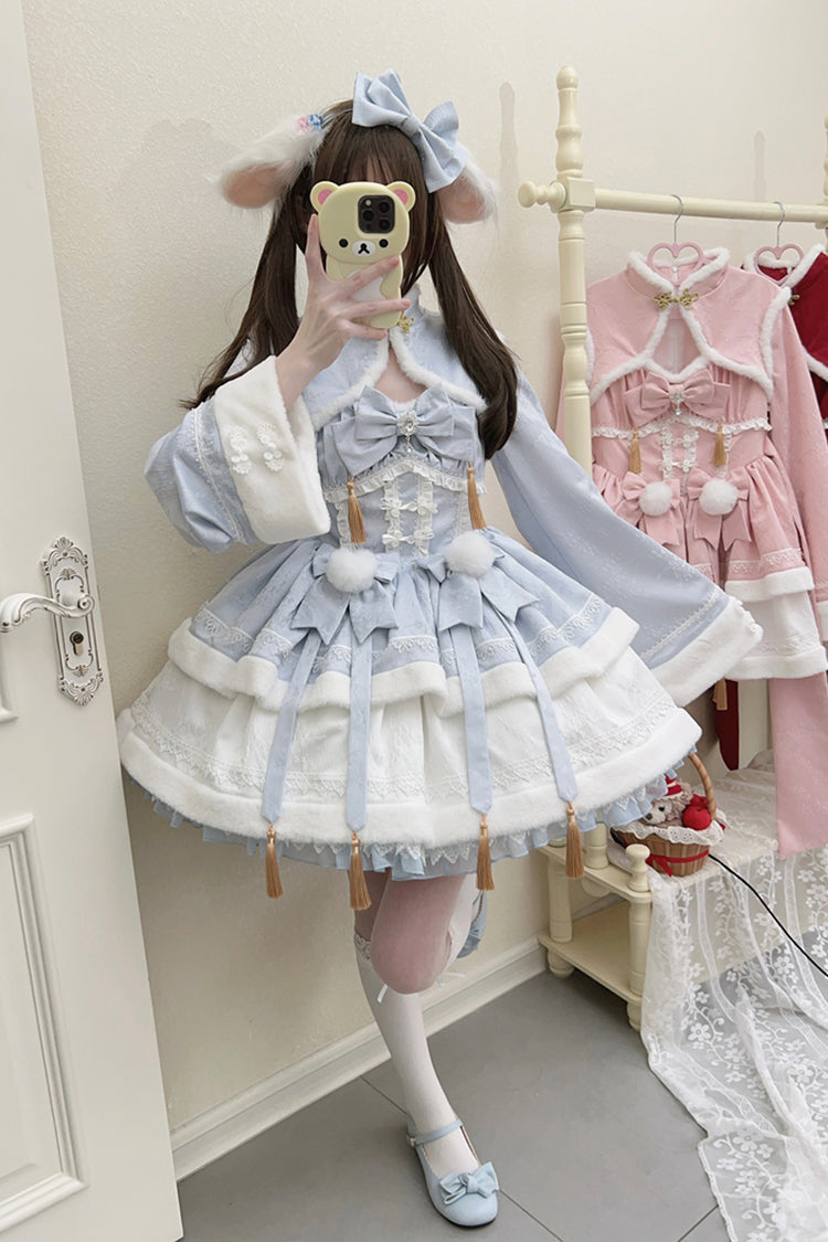 Sweet Two-Piece Dress with Ruffle Sleeves in Blue