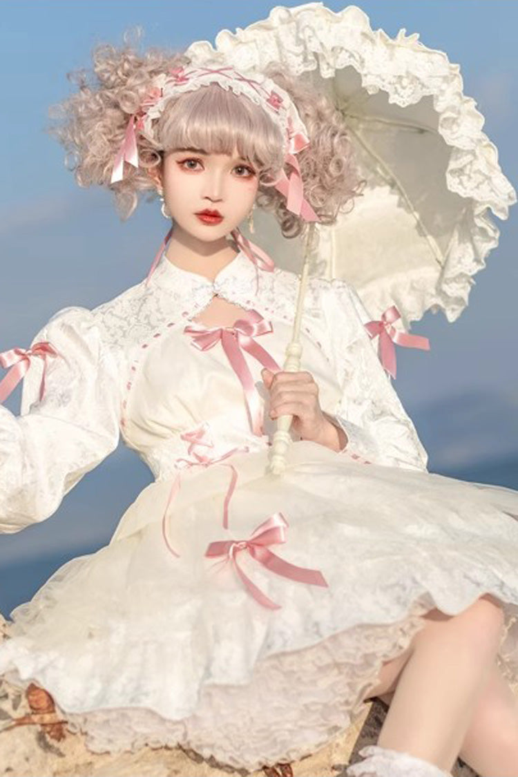 Love Song Long Sleeves Multi-Layered Jacquard Ruffle Bowknot Sweet Gothic Dress