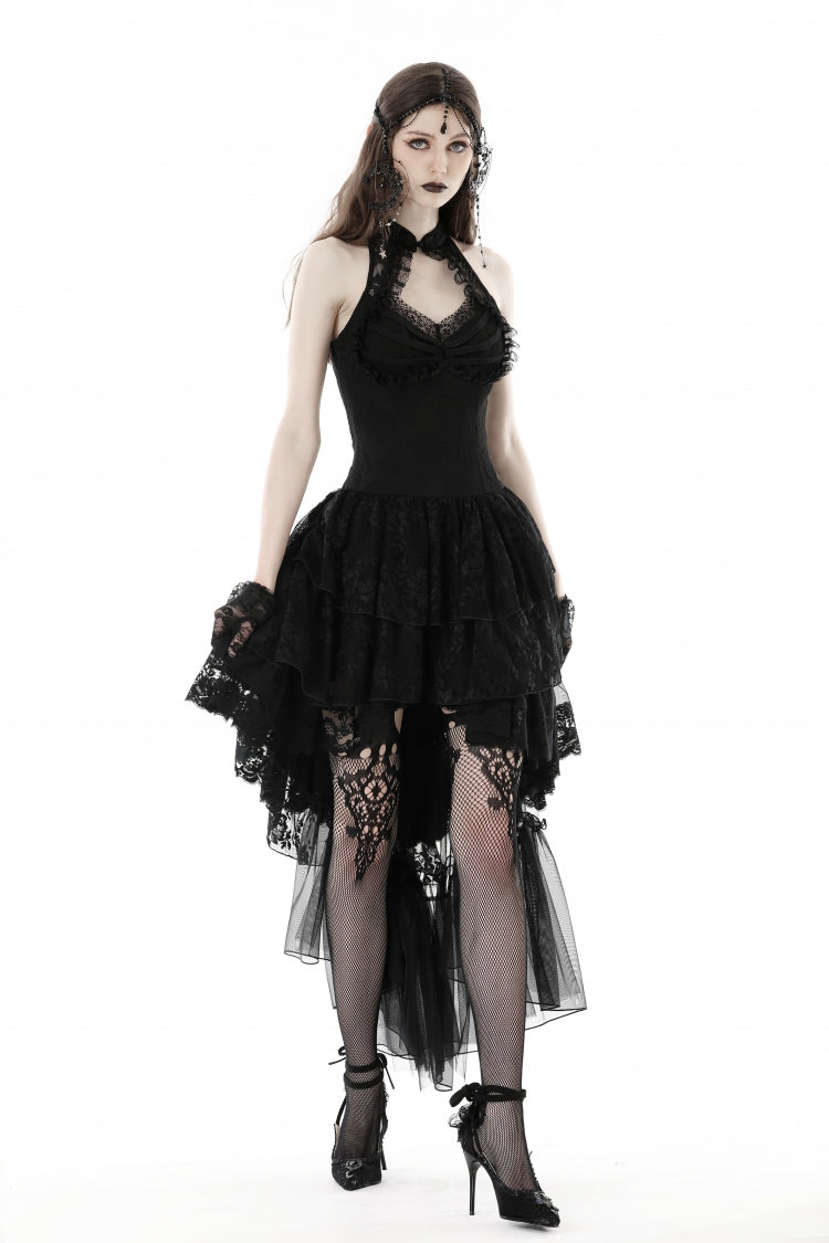 Off Shoulder Halterneck Lace Irregular High Low Multi-Layered Gothic Dress