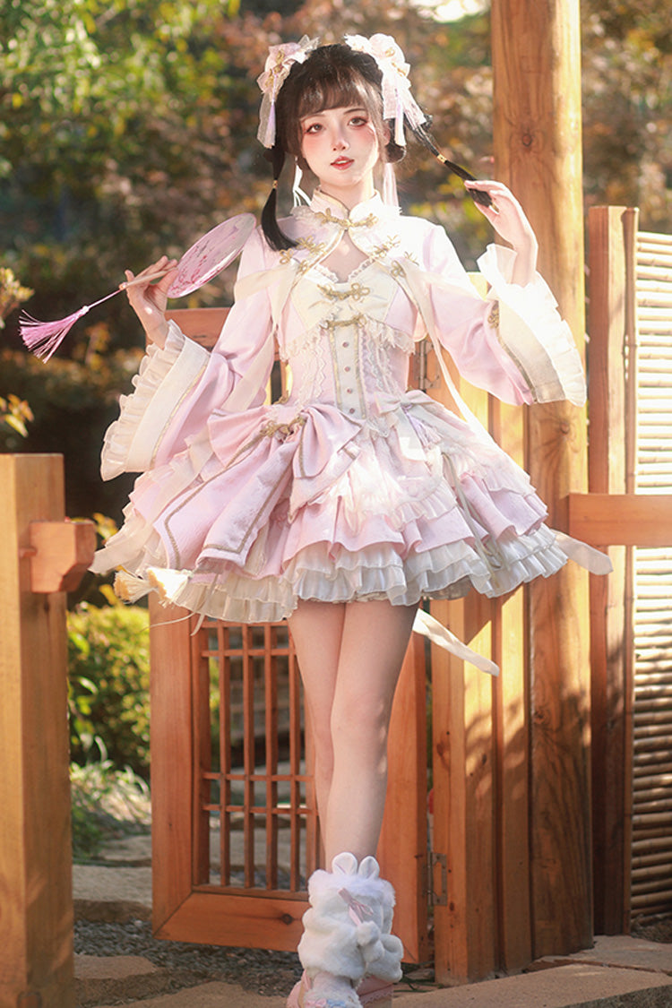 Blush White Pear Fantasy Multi-Layer Ruffle Lace Sweet Oriental Princess Jumper Dress