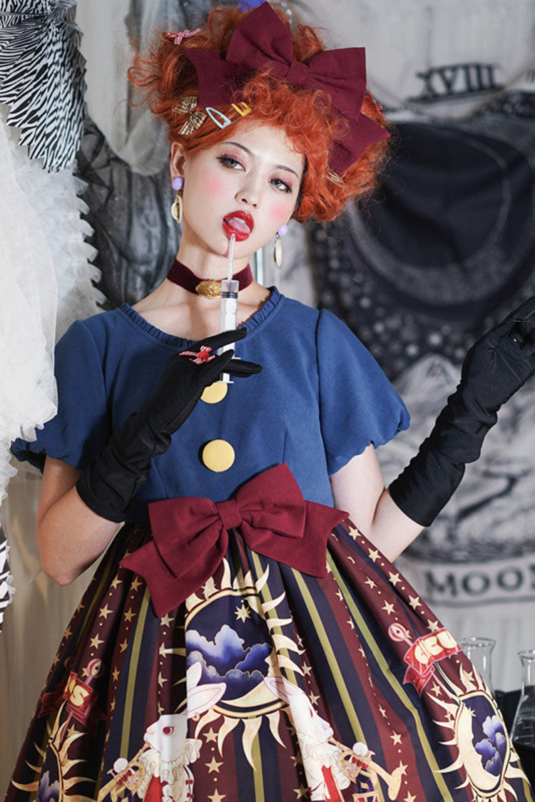 Sweet Lolita OP Dress with Antique Doll Print and Christmas Bowknot - Altfashion Shop
