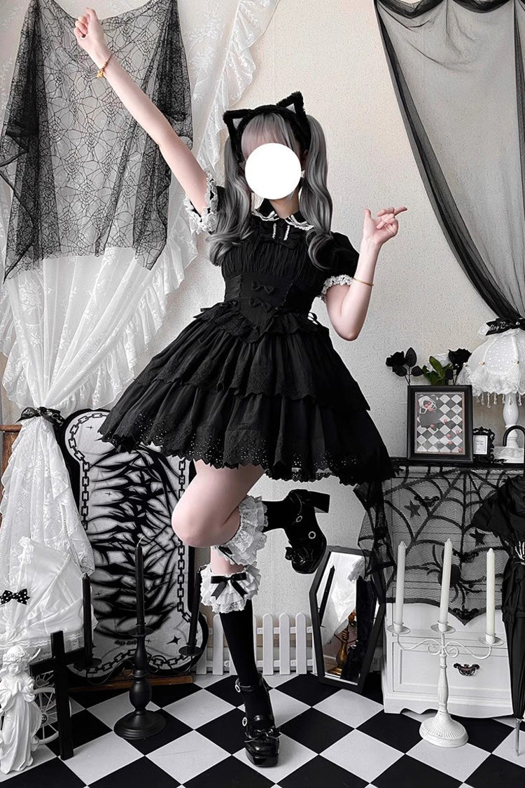Ribbon Hollow Gothic Lolita Layered JSK Gown - 2 Tones