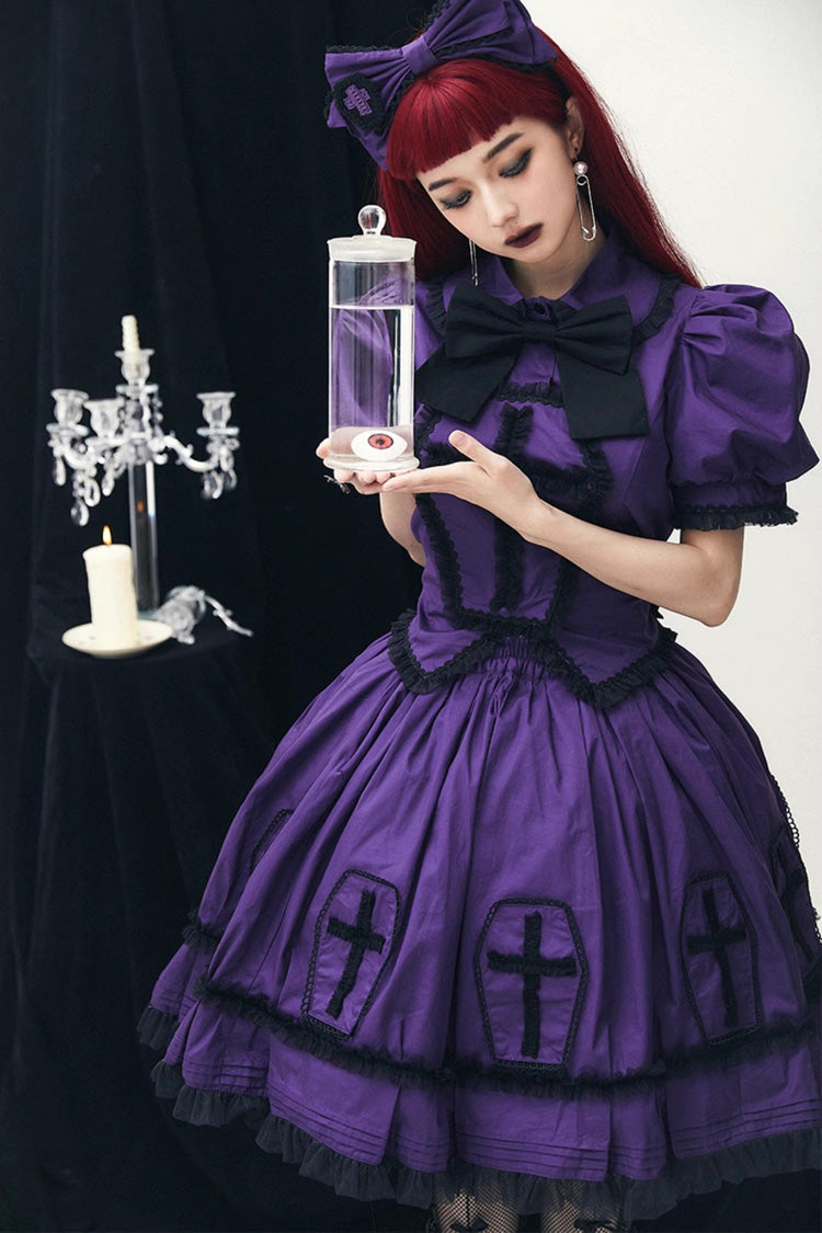 Grape Halloween Cross Puff-Sleeve Two-Piece Gothic Outfit