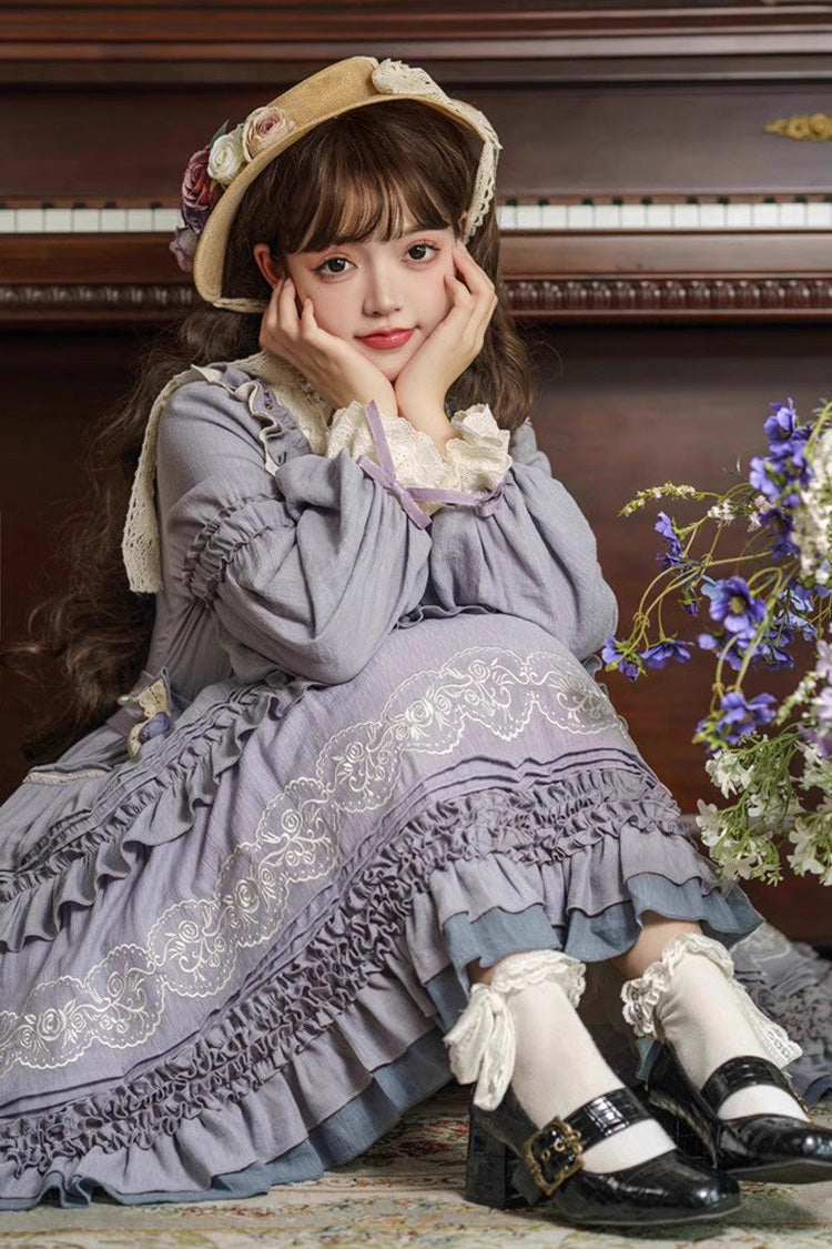Grape Ruffled Bow-Embroidered Plus-Size Elegant Lolita Gown