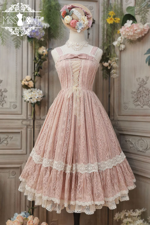 Vintage Blush Solid Multi-Layer Embroidered Ruffled Sweet JSK Dress