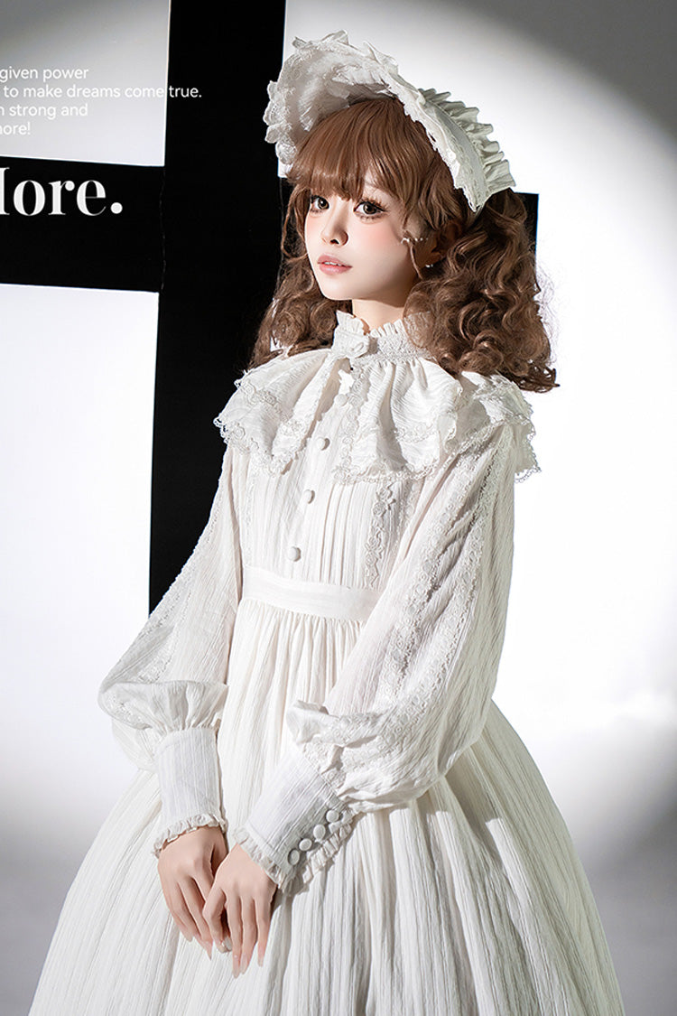 Ivory Long Sleeve Jacquard Gothic Dress with Bows - Quiet Place