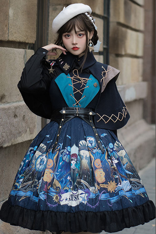Navy Sea of Abyss Japanese Ruffled Classic Lolita JSK