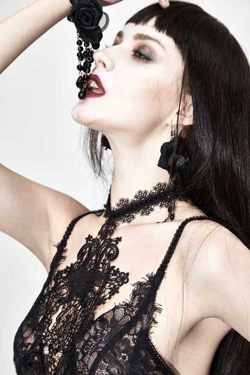 Sexy Halter Gothic Dress with Transparent Lace and High Waist