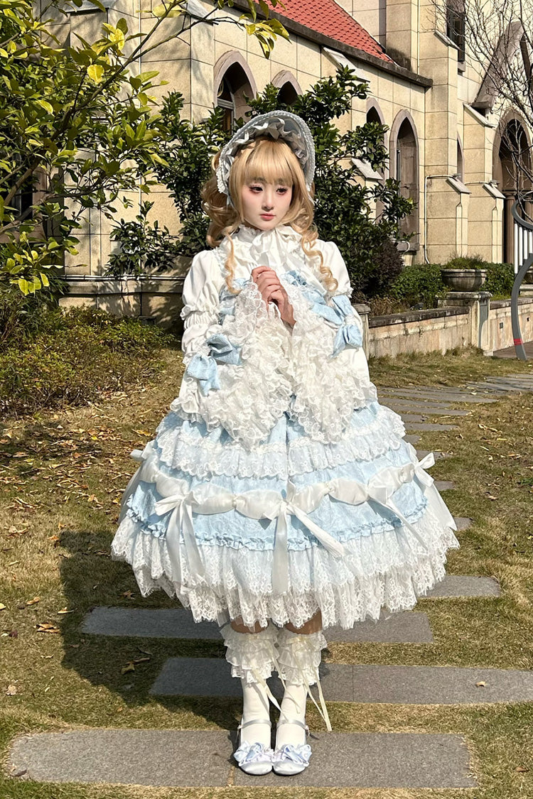 Azure Plus-Size Sweet JSK with Lace and Multi-Tier Ruffles
