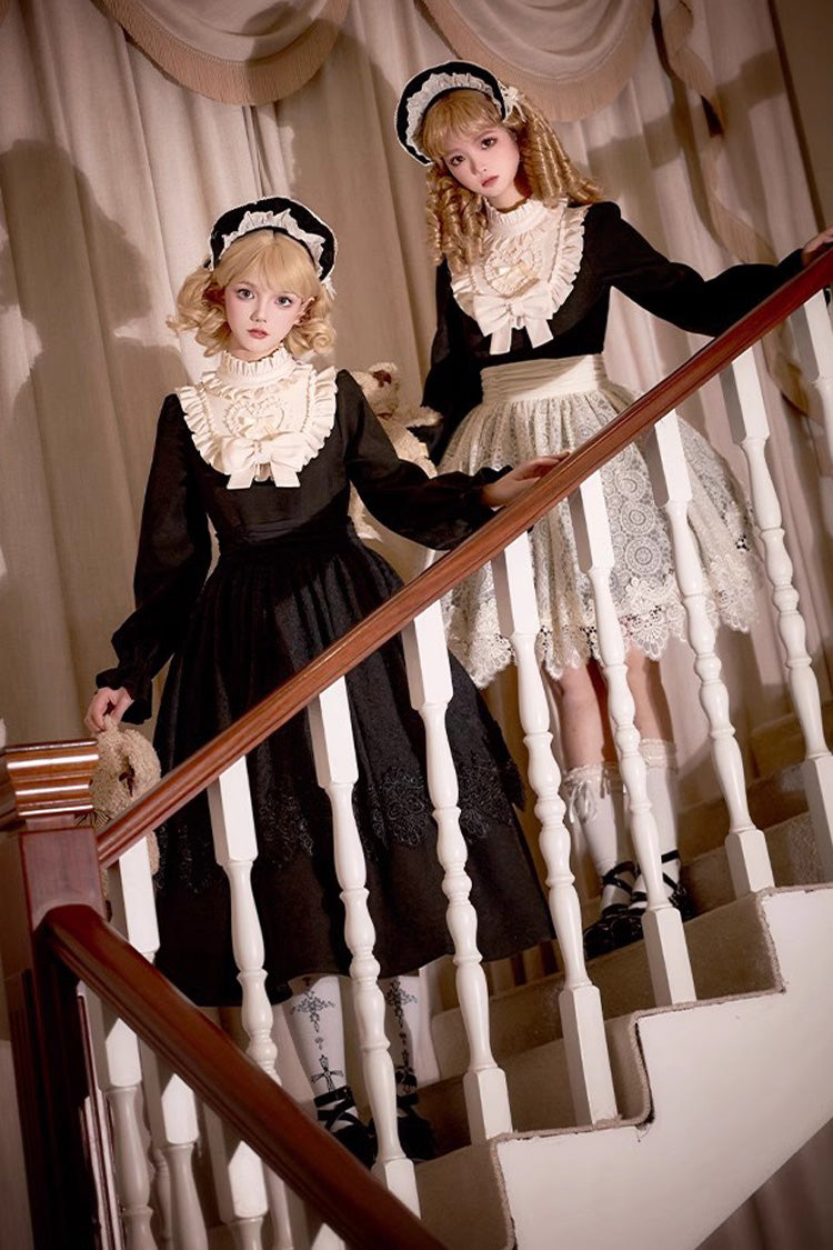 Black Long Sleeve Bow Lace Vintage Dress - Twilight Choir