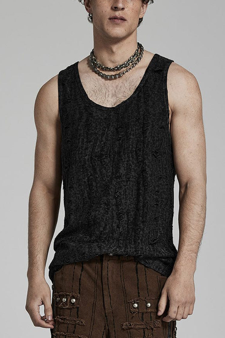 Sleeveless Printed Ripped Steampunk Vest for Men