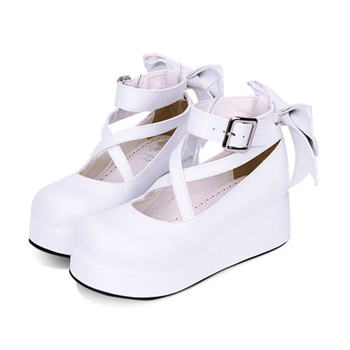 Round-Toe Bowknot Mid Heel Shoes for Cute Lolita