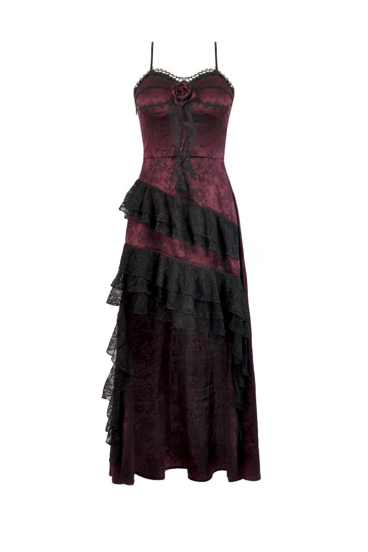 Rose Irregular Multi-Layered Lace Ruffled Gothic Slip Dress Wedding Dress