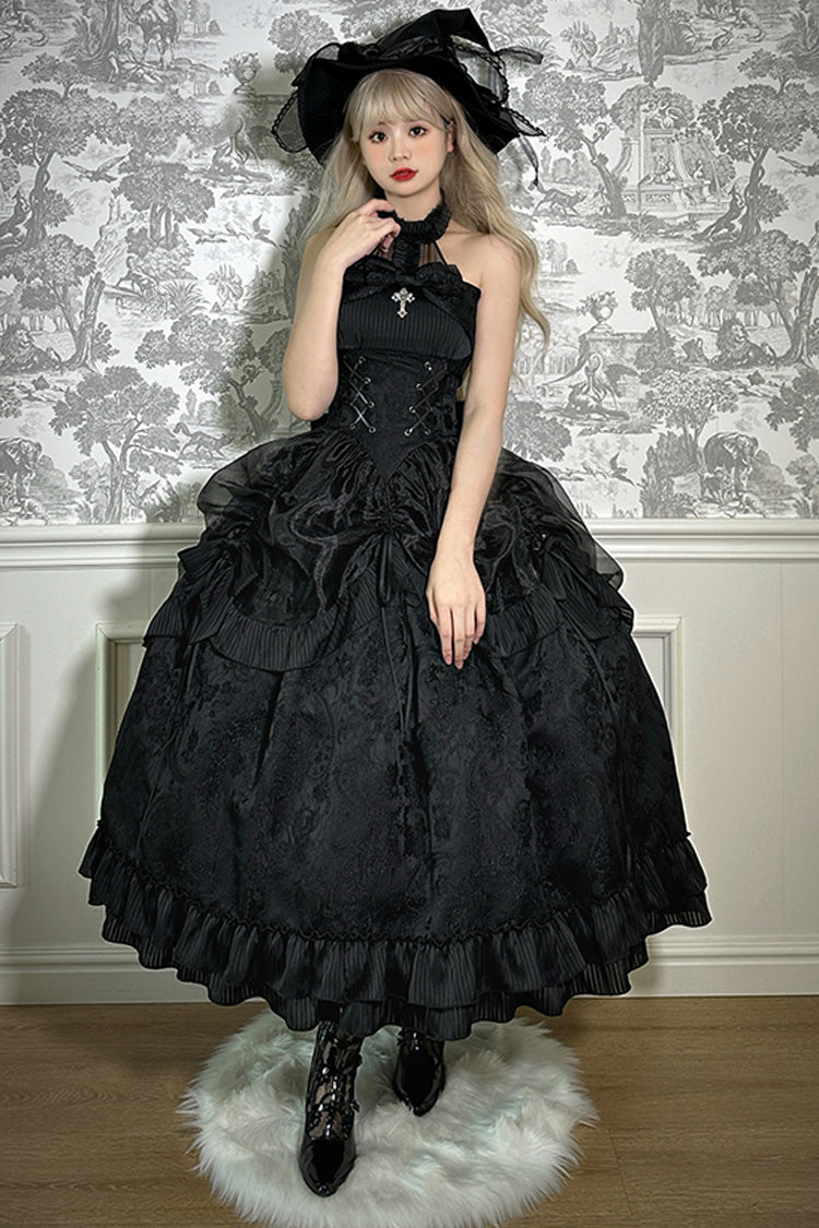 Halterneck Ruffle Bow Gothic Lolita Dress with Drawstring, Mystery Doll Theme, 4 Colors