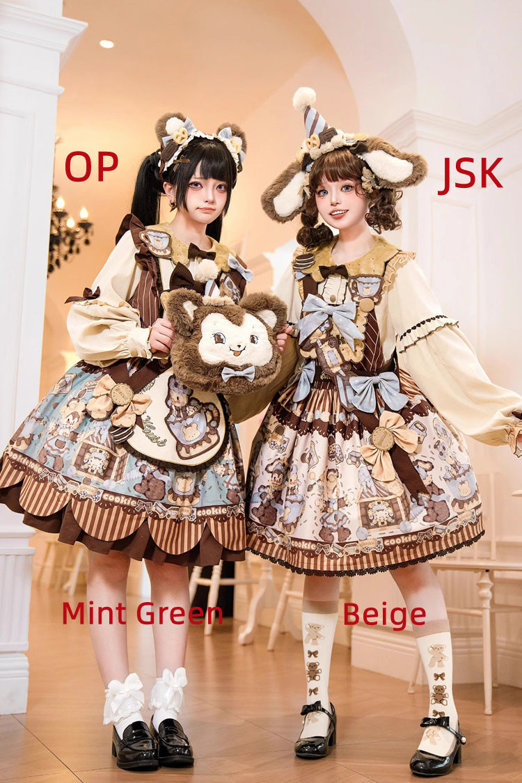 Long Sleeve Print Bow Sweet Dress Set