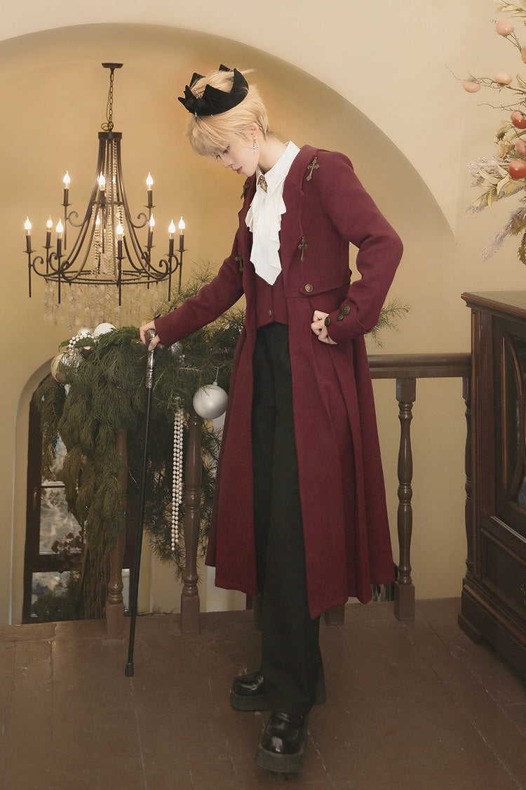 Dracula-Themed Dark Red Gothic Prince Coat with Long Sleeves
