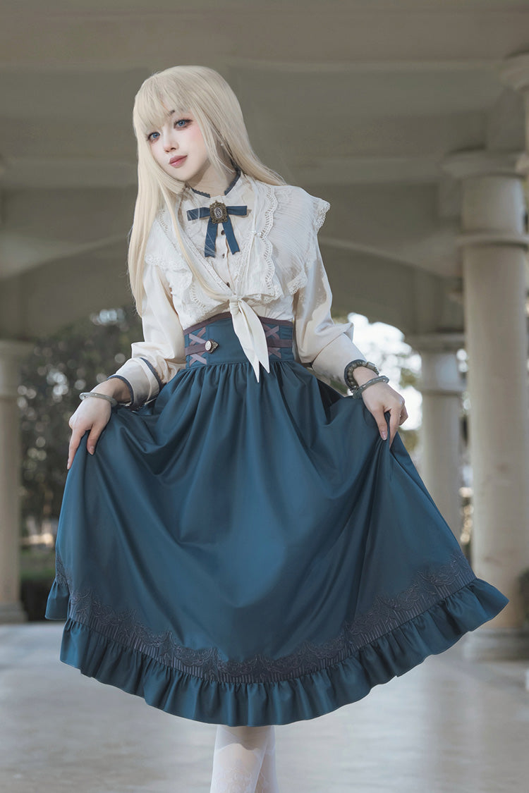 Sapphire Lace-Up Embroidered Sweet Elegant Lolita Skirt with Ruffle