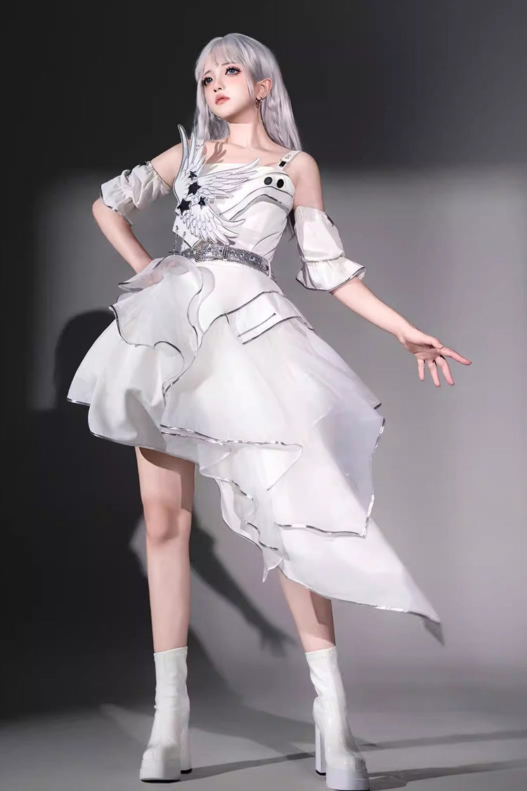 Ivory Asymmetric Collar Punk JSK Dress Set - Silver Wings