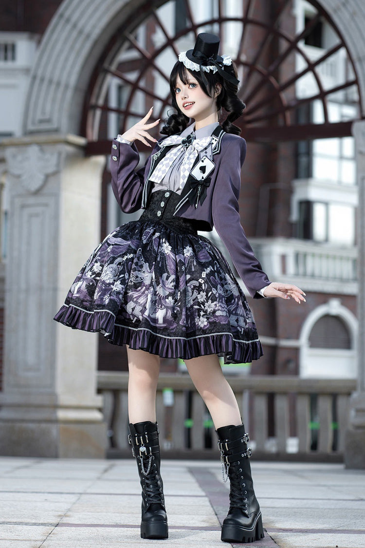 Black/Purple Printed Ruffled Sweet Classic Skirt Set - Magic Troupe