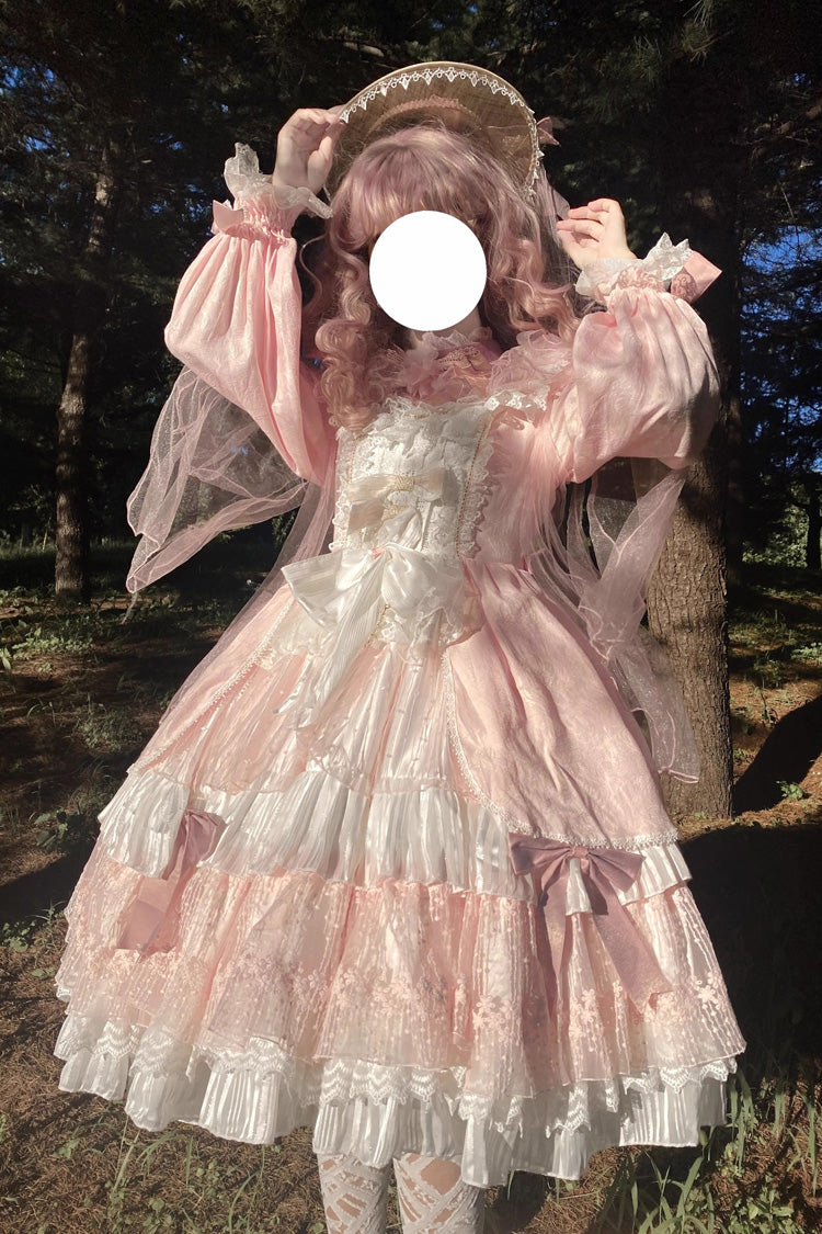 Rose Long-Sleeve Ruffled Bow Layered Lolita Dress