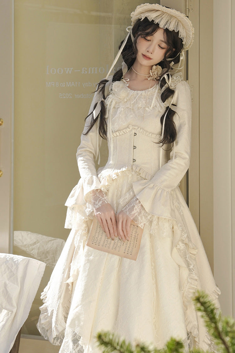 Princess Lace Dress with Ruffle Sleeves in Ivory