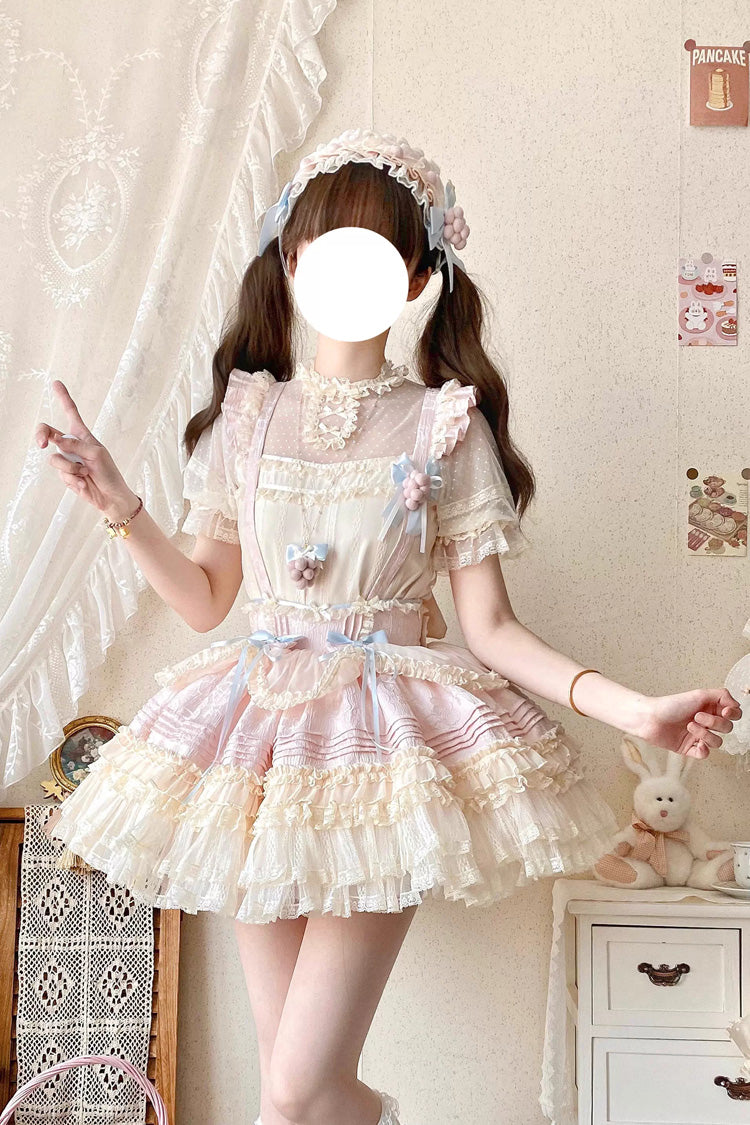 Grape Crunchies Sleeveless Multi-Tiered Ruffled Bow Lace Sweet Lolita Tank Dress Two Colors