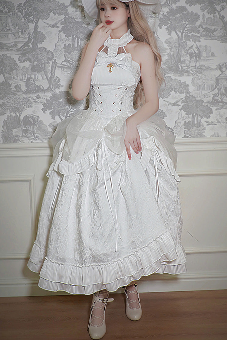 Halterneck Ruffle Bow Gothic Lolita Dress with Drawstring, Mystery Doll Theme, 4 Colors