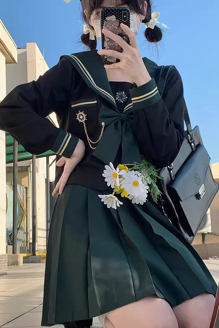 Ruffle Bowknot Sailor College Style School Skirt Set