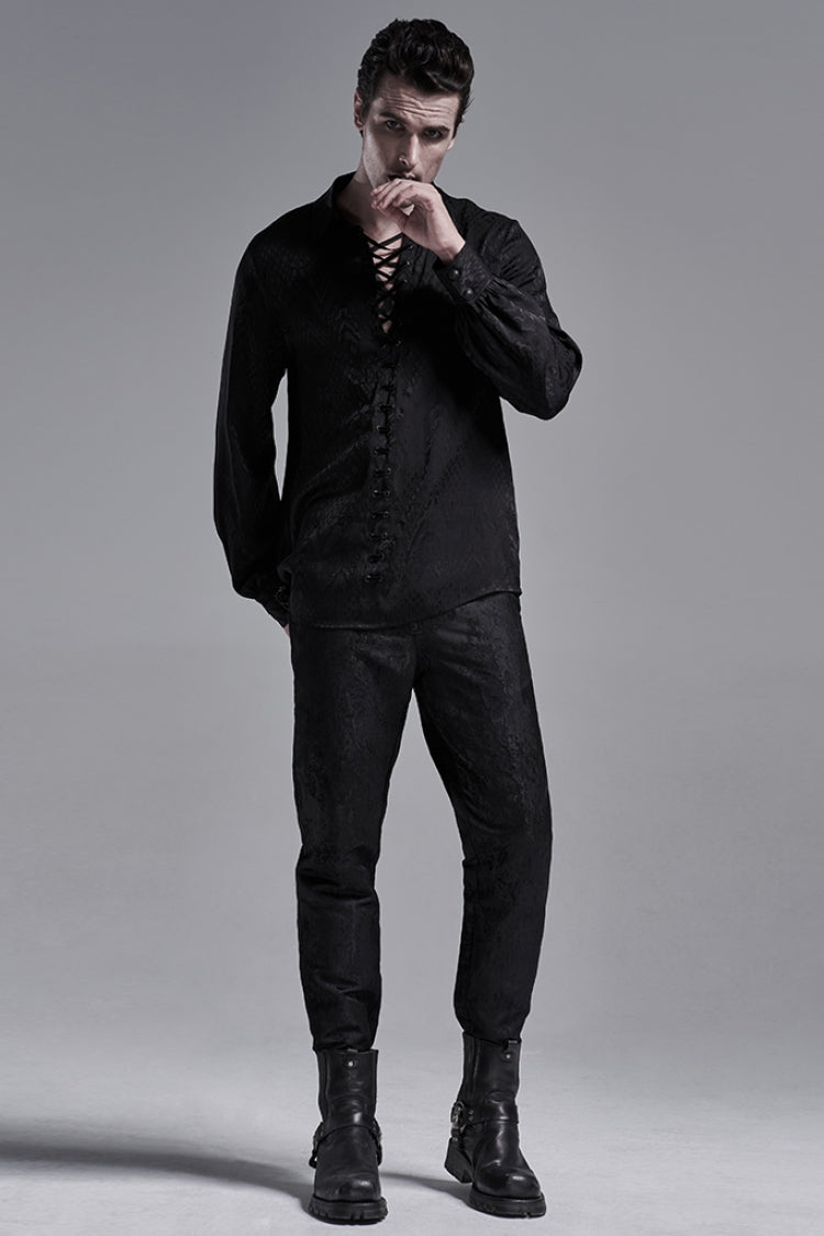 Gothic Men's Shirt with Eyelets and Metal Cuffs