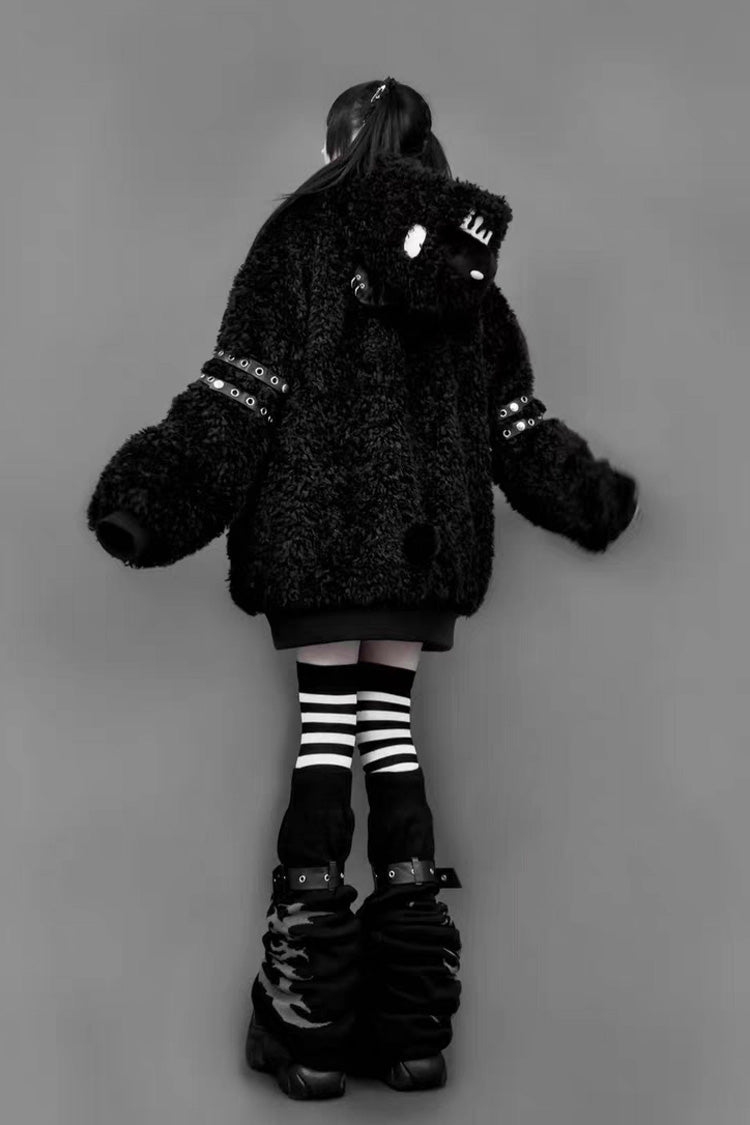 Black Bear-Ear Hooded Zip-Up Gothic Lolita Coat