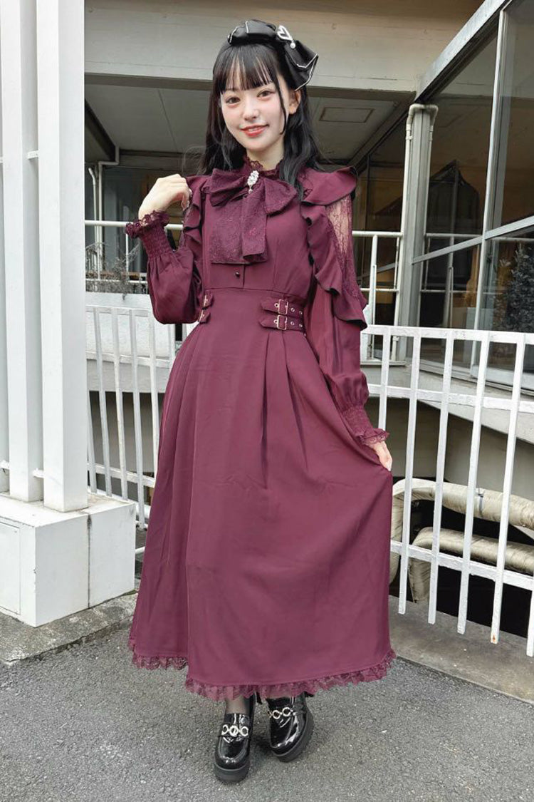 Jirai Kei Off Shoulder Dress - Stand Collar, Hollow Bow