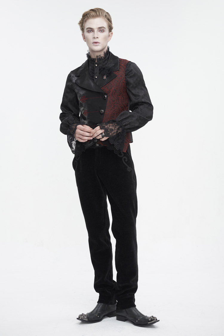 Noir & Red Feathered Embossed Victorian Waistcoat