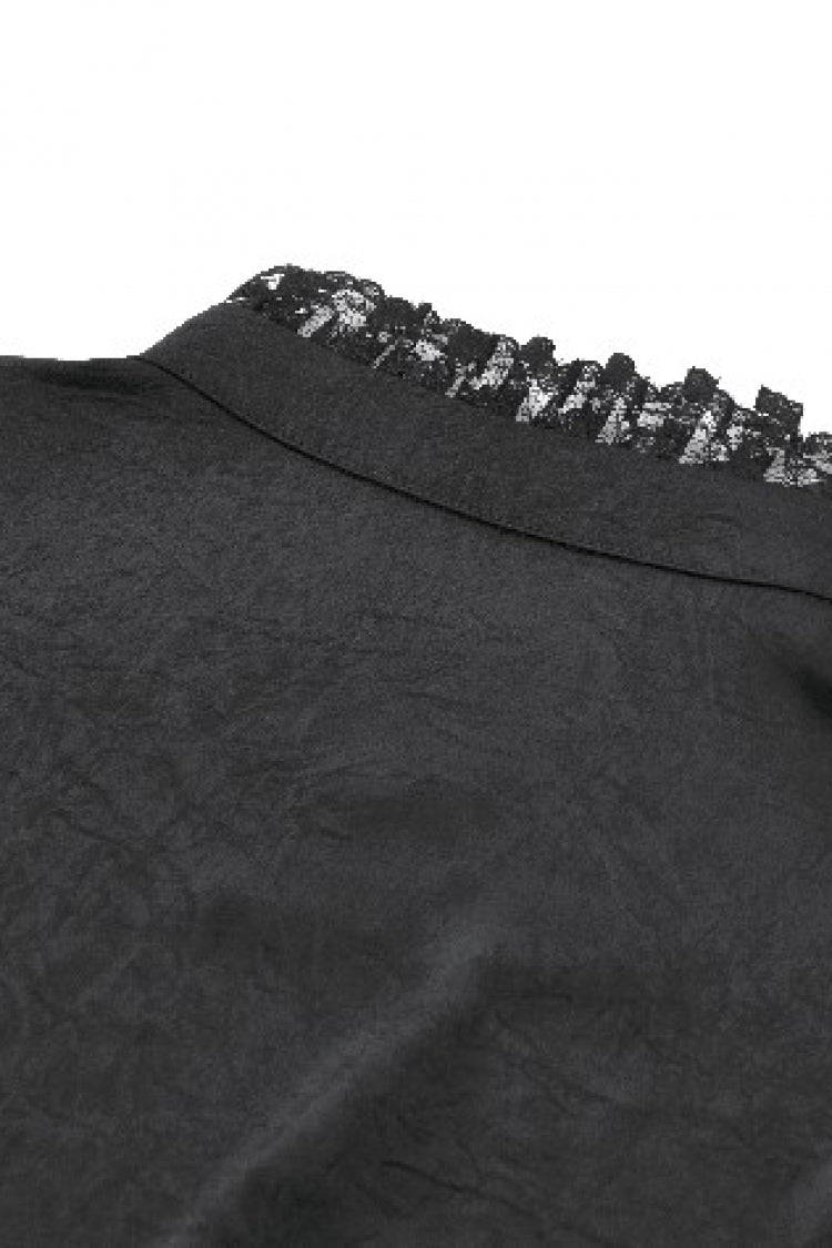 Gothic Sheer Blouse with Stand Collar and Lantern Sleeves