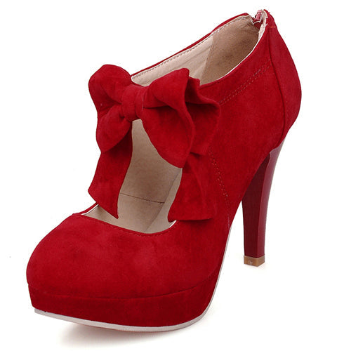 Lolita High Heel Shoes with Bowknot, Round Toe, Solid Color