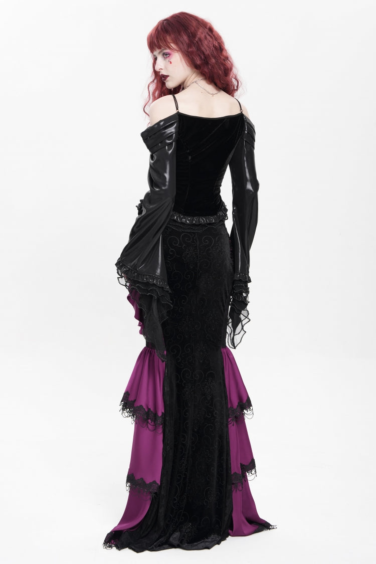 Violet Blossom Lace-Up Rose Chain Gothic Fish-Tail Skirt